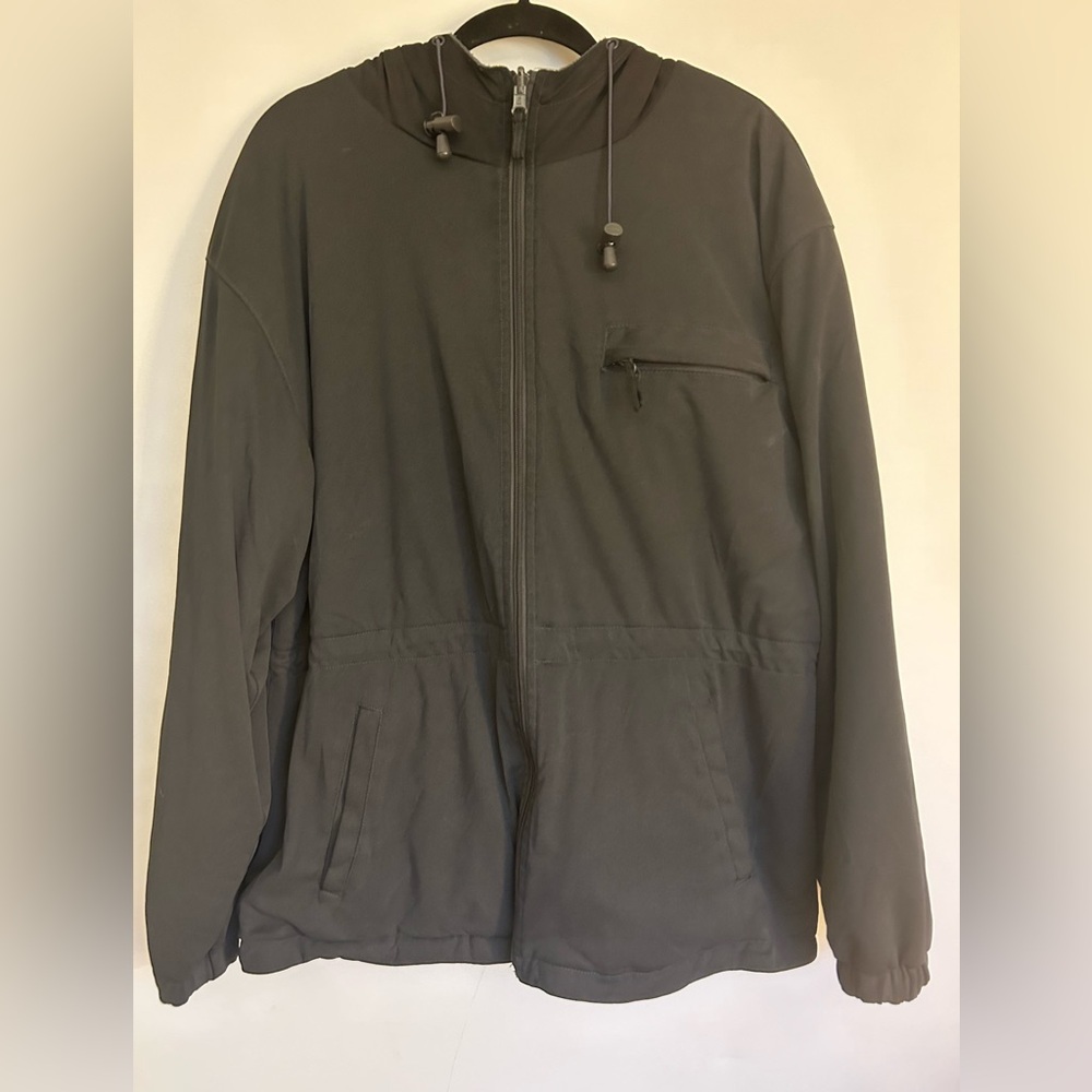 GIORGIO MORANDI GREY HOODED ZIP UP POLYURETHANE COATED POLYESTER JACKET SIZE MED